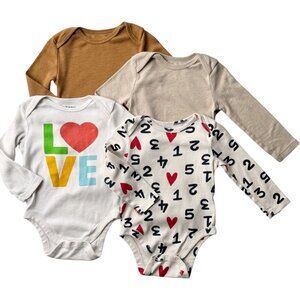 Old Navy Baby 4-Pack Long Sleeve Bodysuits 12-18M Neutral Love Heart Cotton